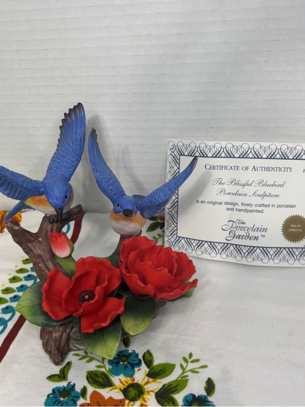 The Porcelain Garden 2001 Blissful Bluebird Sculpture Figurine Flowers Vintage